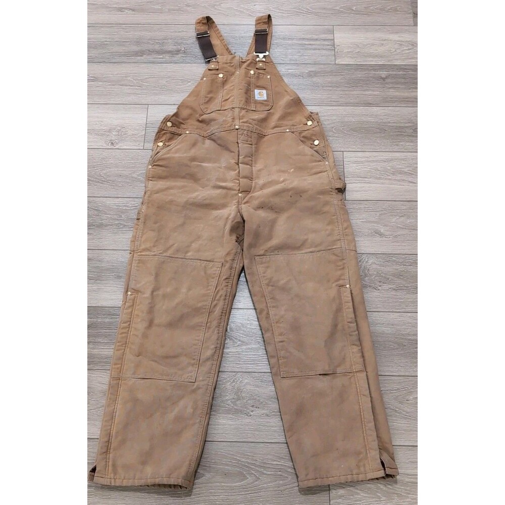CARHARTT 42x32 BIB OVERALL double knee INSULATED BROWN 6FBQZ DUCK CANVAS Vintage